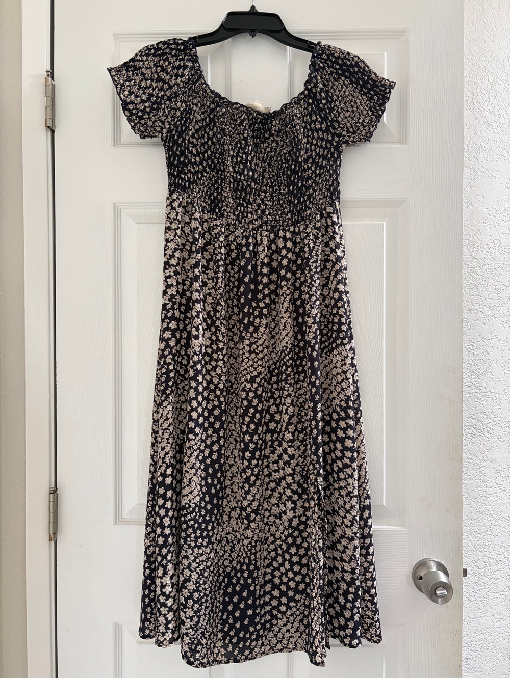 Black Floral Smocked Midi Dress